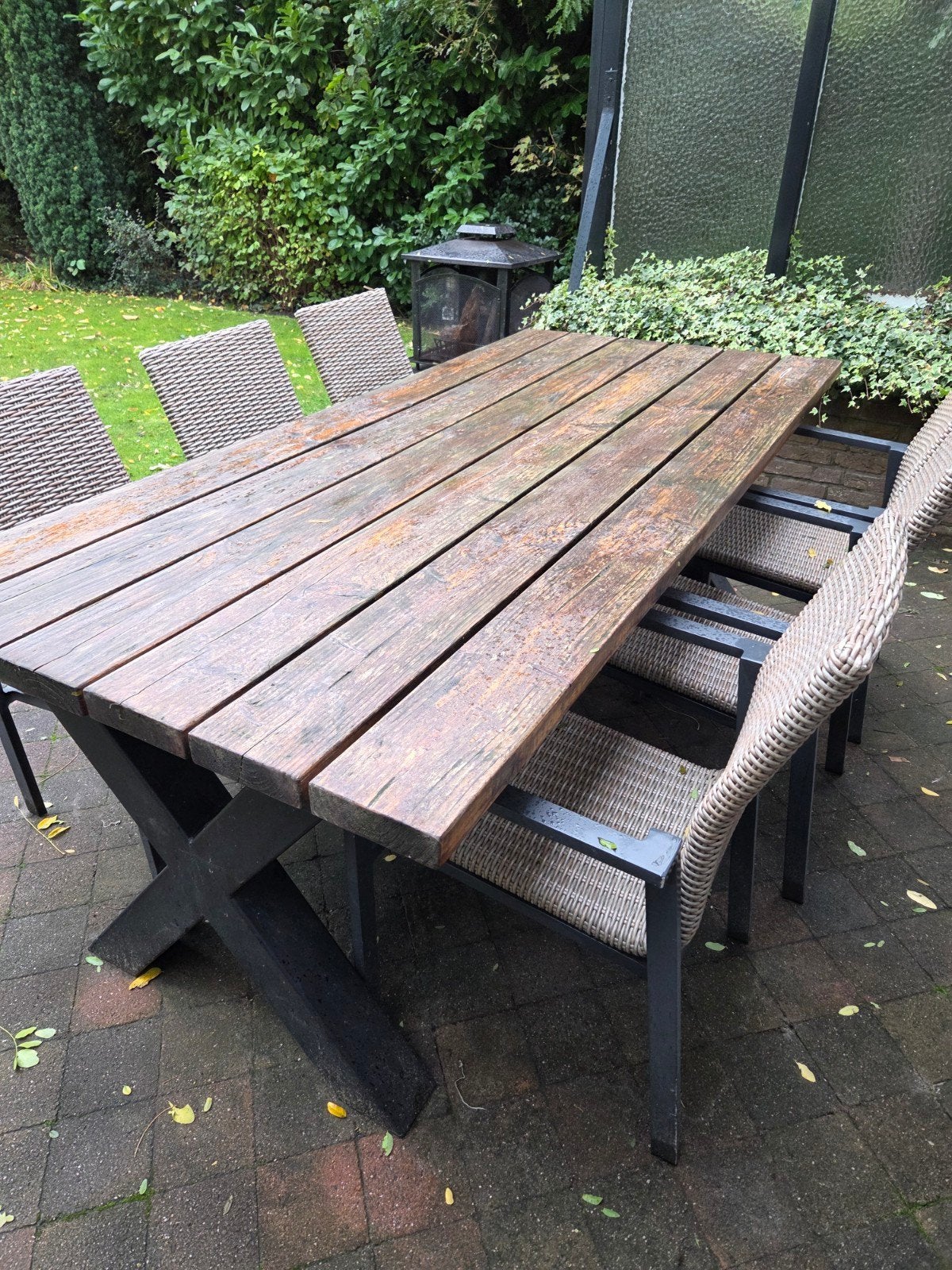 tuintafel incl stoelen, Ophalen, Rechthoekig, Hout