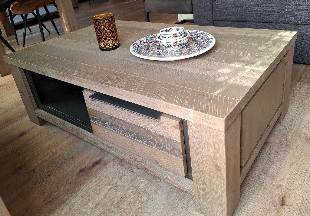 salon tafel grey  wash, Ophalen, Massief hout. grey wash., Minder dan 50 cm, 100 tot 150 cm