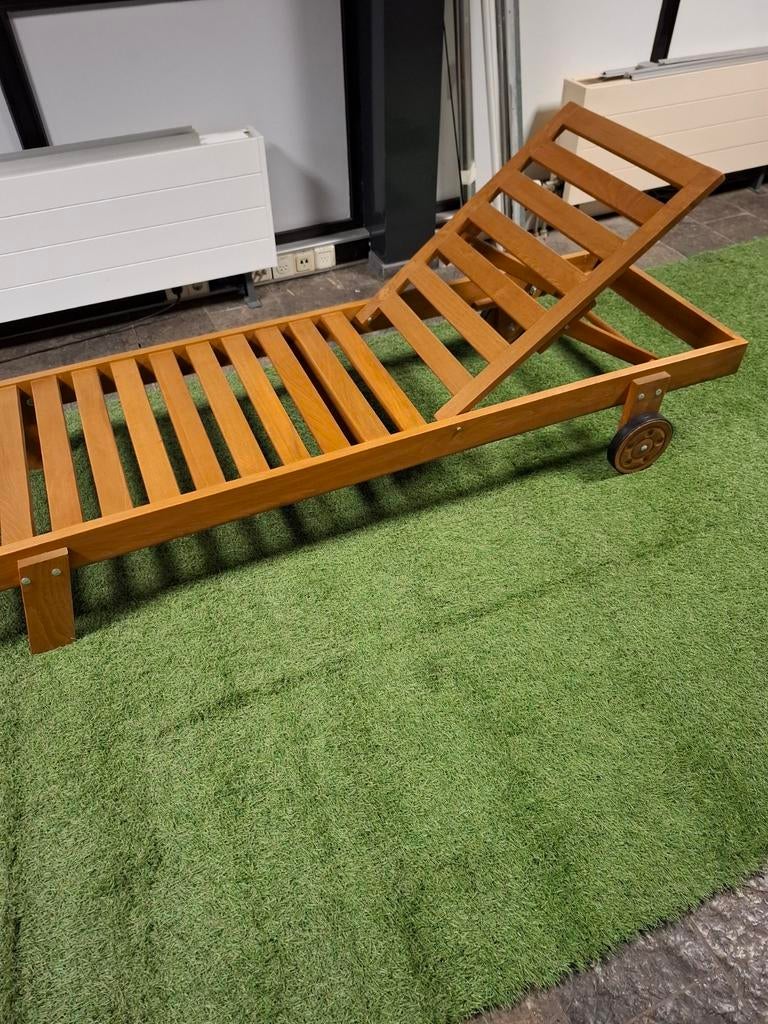 Houten Ligstoel met Wielen - Verstelbaar en Verrijdbaar, Tuin en Terras, Ophalen, Gebruikt, Hout, Verstelbaar