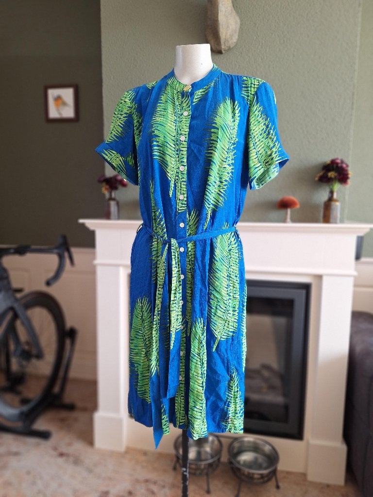 Fabienne Chapot blauw met groen jurk 40, Maat 38/40 (M), Gedragen, Verzenden, Blauw