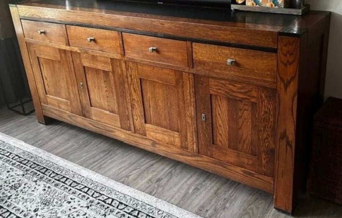 Dressoir en glazen kast te koop kersenkleur, Huis en Inrichting, Kasten | Dressoirs, Zo goed als nieuw, 200 cm of meer, 25 tot 50 cm