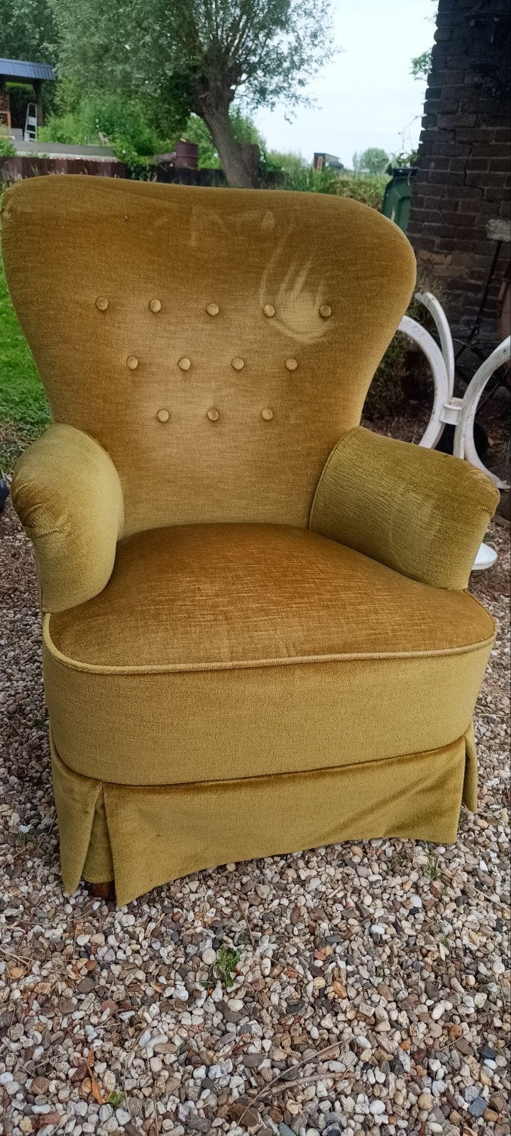 ☀️2 fauteuils + bankje uit '60/70 (opnieuw gestoffeerd), Ophalen, Gebruikt, 75 tot 100 cm, Stof