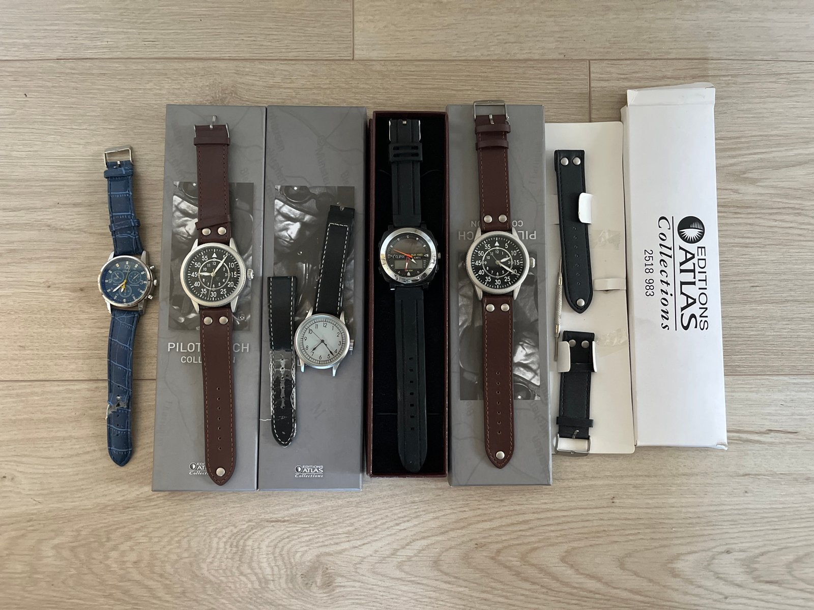 Diverse (5) horloges heren - Atlas Collections Pilot Watch, Overige merken, Staal, Polshorloge, Ophalen of Verzenden