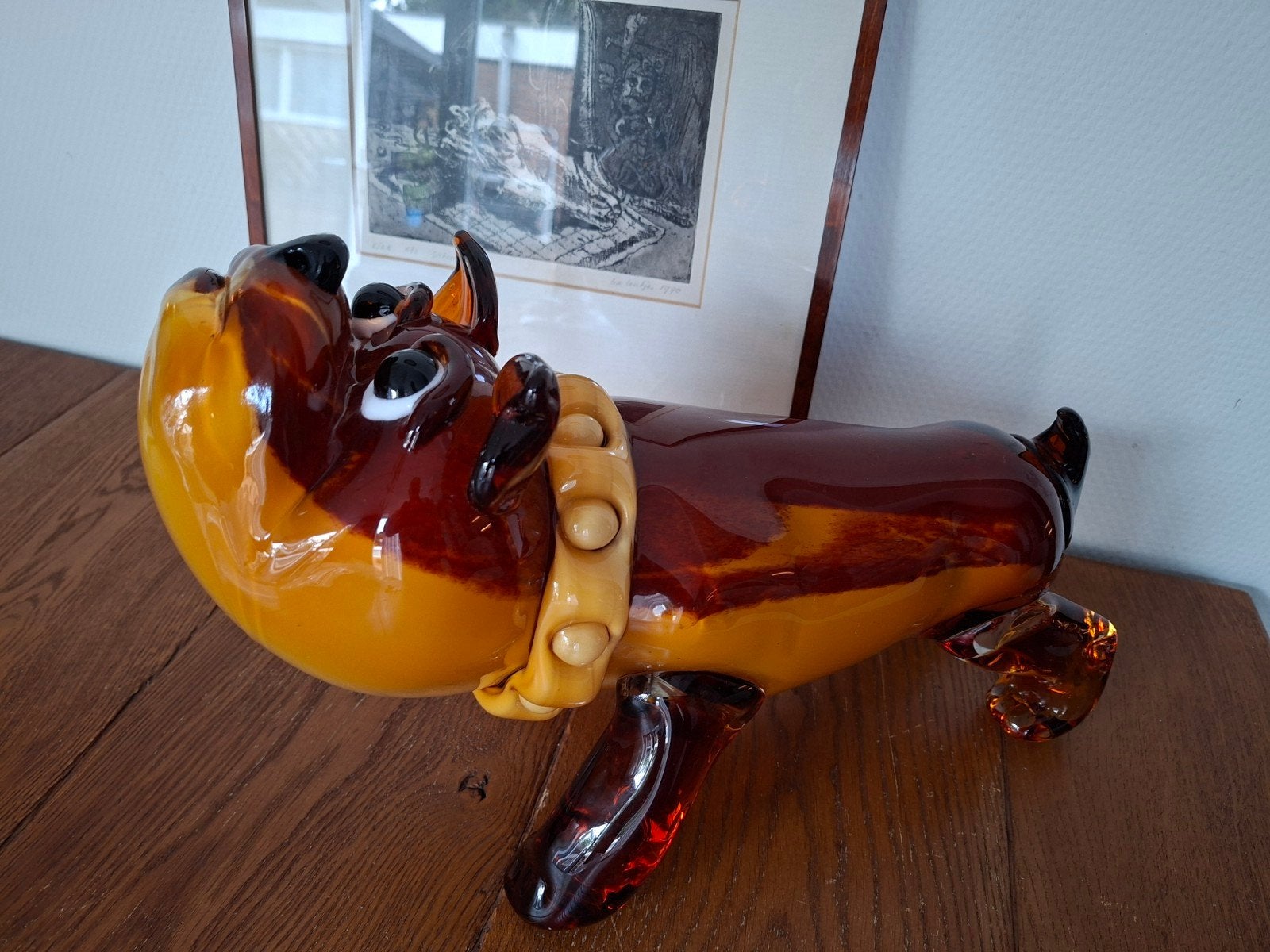 Glazen Bull Terriër/ Engelse bulldog van 6 kg zwaar, Antiek en Kunst, Meerkleurig, Ophalen, Glas, Beeld