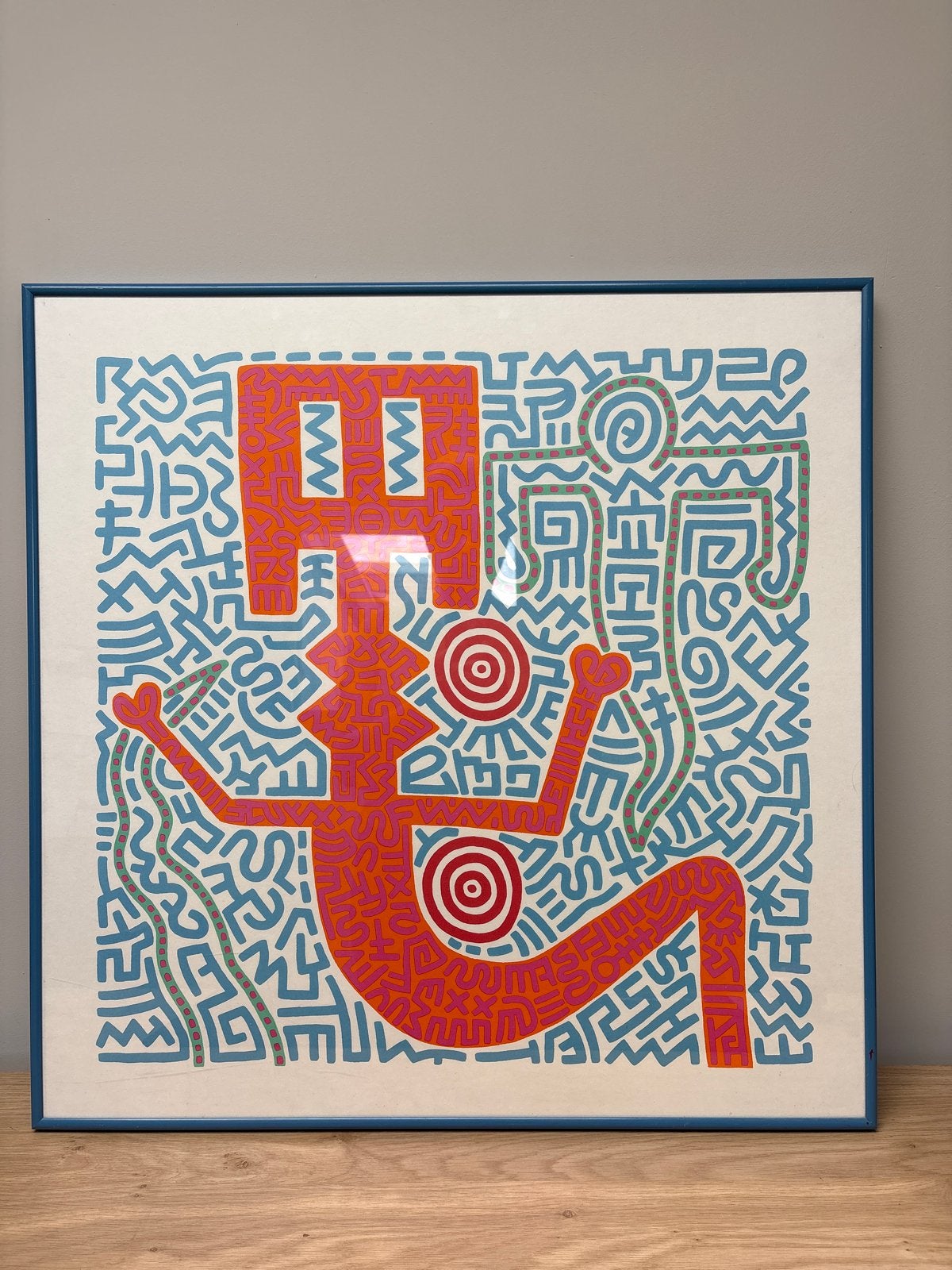 Ingelijste poster 'Untitled Blue' van Keith Haring (1984), Ophalen, Abstract, Papier/karton, Ingelijst