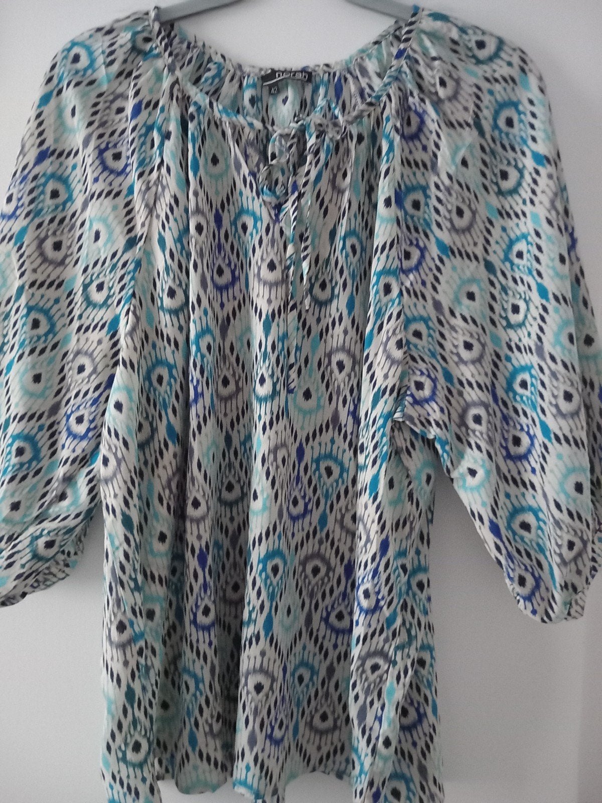 Nieuw! Beige/blauw NORAH tuniek,  mt42,  1/2 mouw, Meerkleurig, Blouse of Tuniek, Nieuw, Ophalen of Verzenden