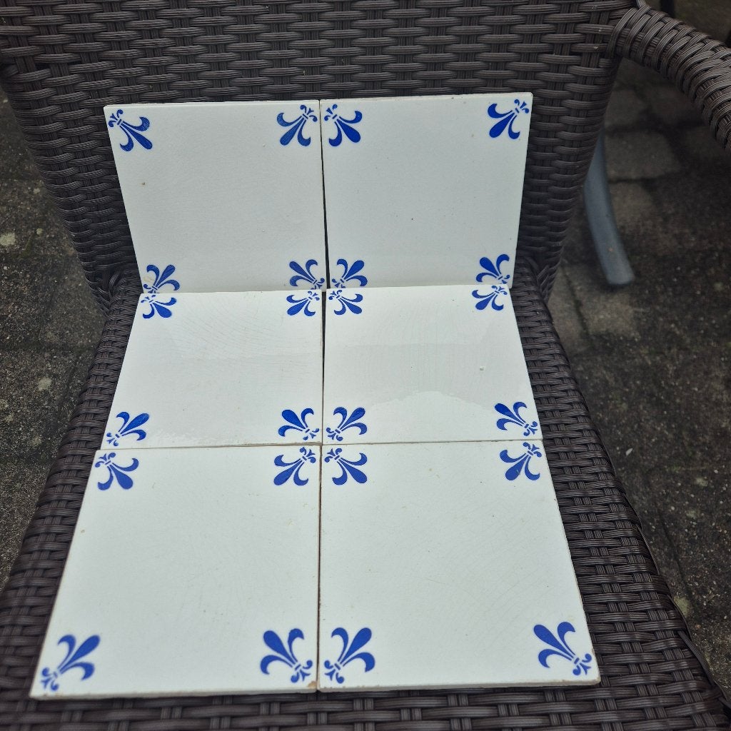 121 antieke wandtegels kobaltblauwe Franse lelie, Antiek en Kunst, Ophalen