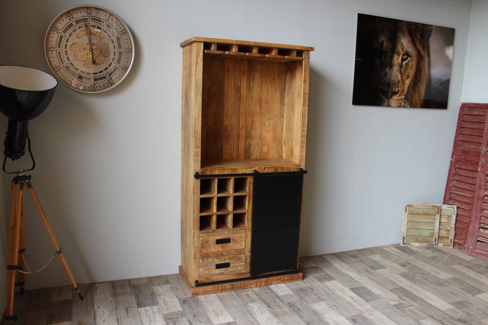 Wijnrek mangohout, wandkast direct leverbaar!, Lindberghstraat 29, Nieuw, Ophalen of Verzenden, Slimmeubelen