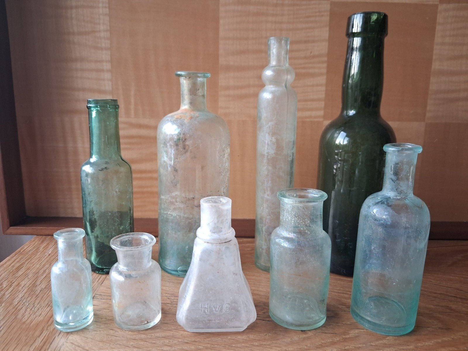 Set van 9 apothekers flesjes - diverse maten en kleuren, Ophalen of Verzenden