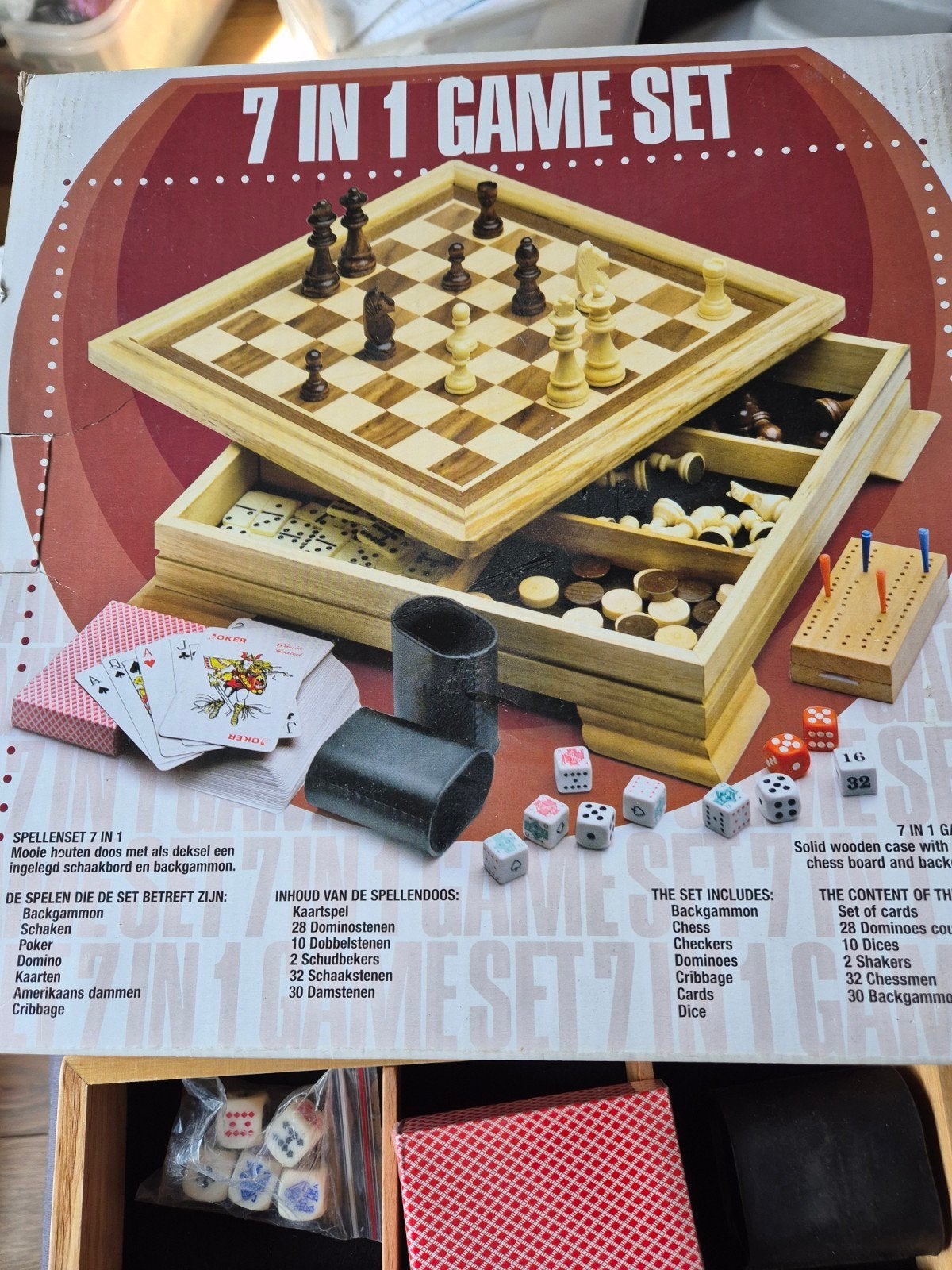 7-in-1 Spellen Set: Schaken, Backgammon, Dammen en meer, Hobby en Vrije tijd, Onbekend, Nieuw, Ophalen of Verzenden, Een of twee spelers