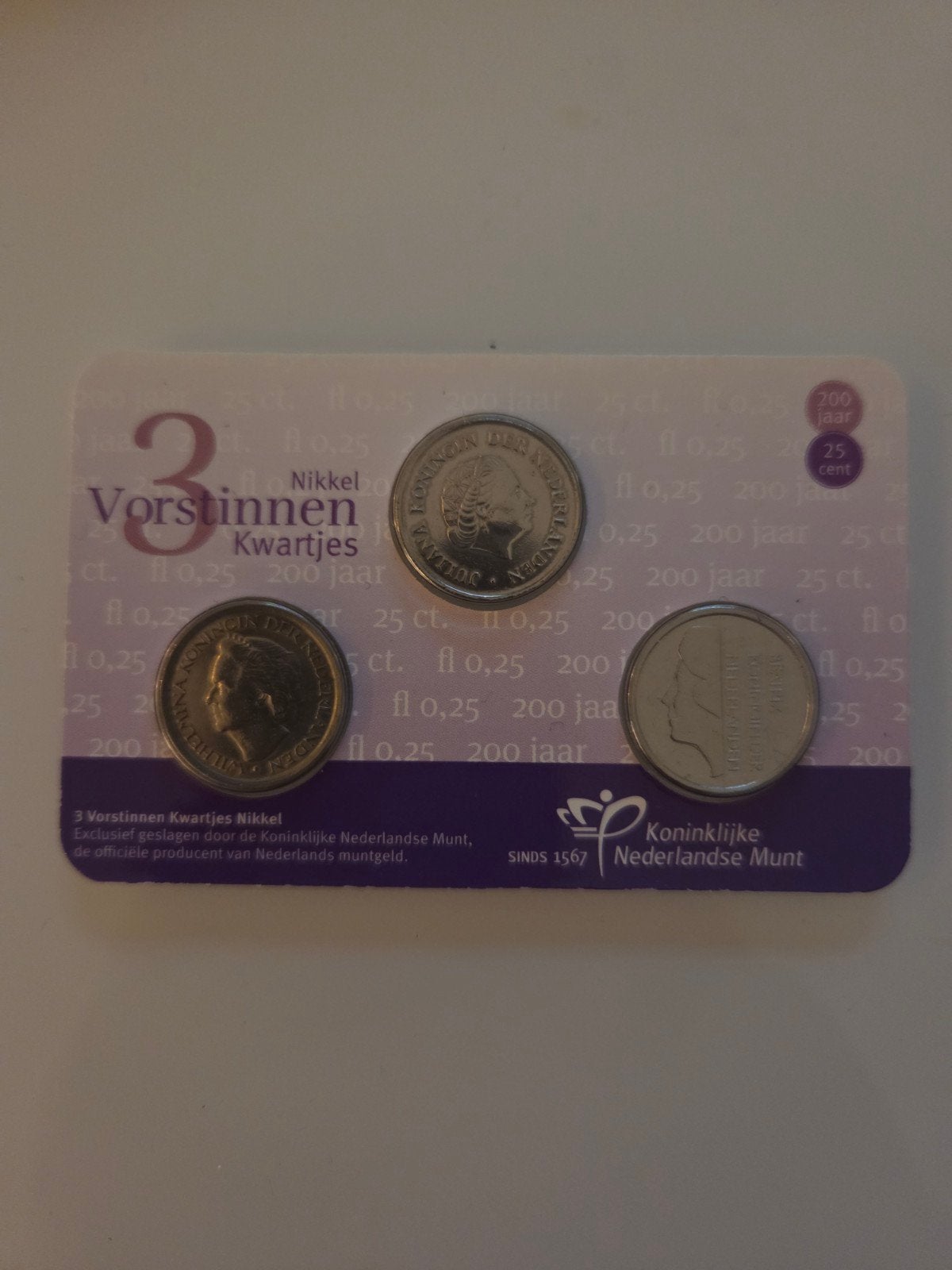 3 Vorstinnen Kwartjes Nikkel - Koninklijke Nederlandse Munt, Postzegels en Munten, Ophalen of Verzenden, Koningin Wilhelmina, 25 cent