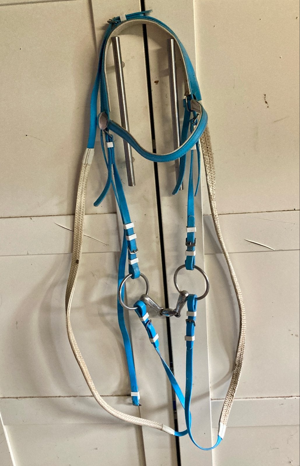Uniek blauw Western hoofdstel voor paard of grote pony, Dieren en Toebehoren, Verzenden, Blauw, Inclusief teugels, Cob