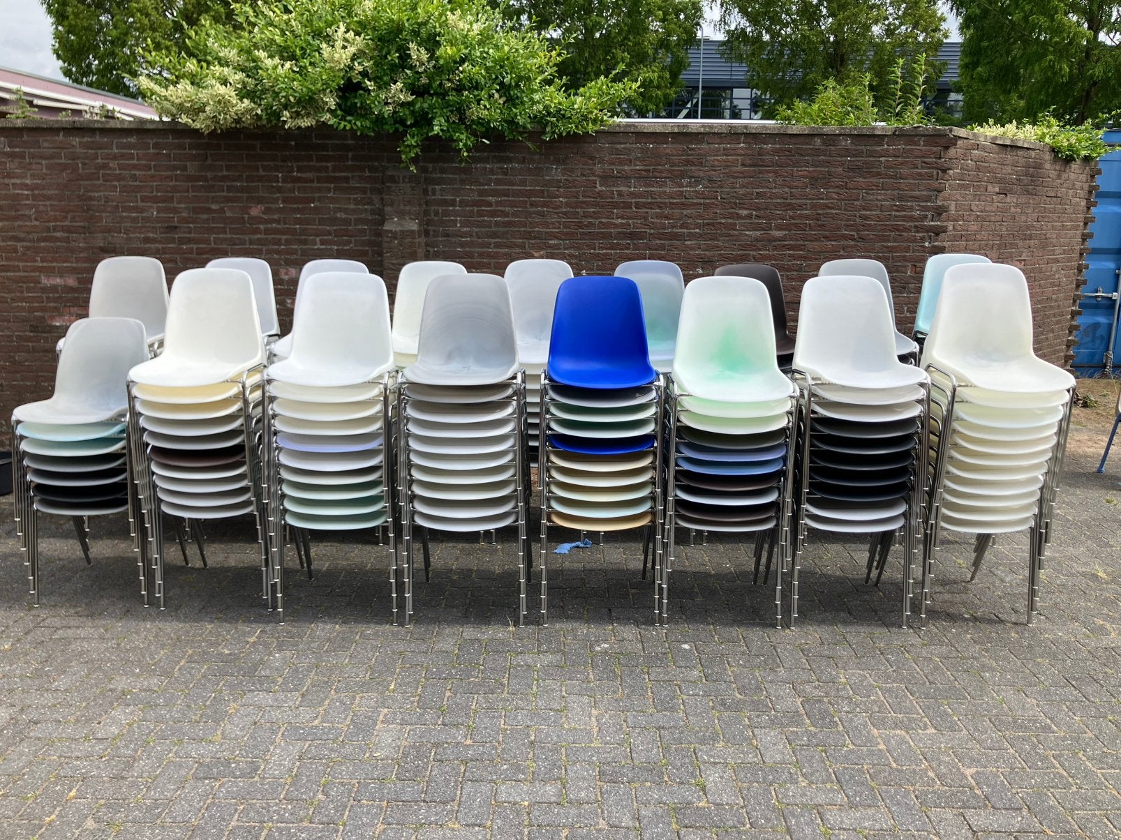 Nieuwe stapelstoelen kantinestoelen kleurverschil stapelbaar, Ophalen, Kunststof, Blauw, Nieuw