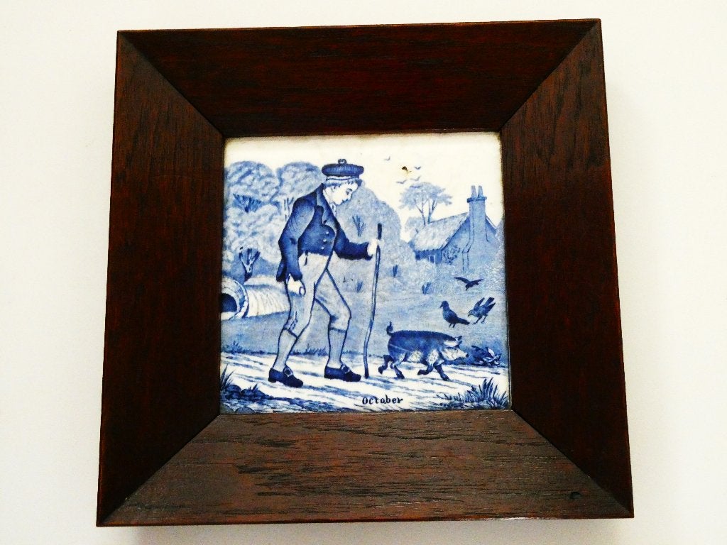 Wedgwood tegel met een Truffeljager en zijn varken truffel, Ophalen of Verzenden
