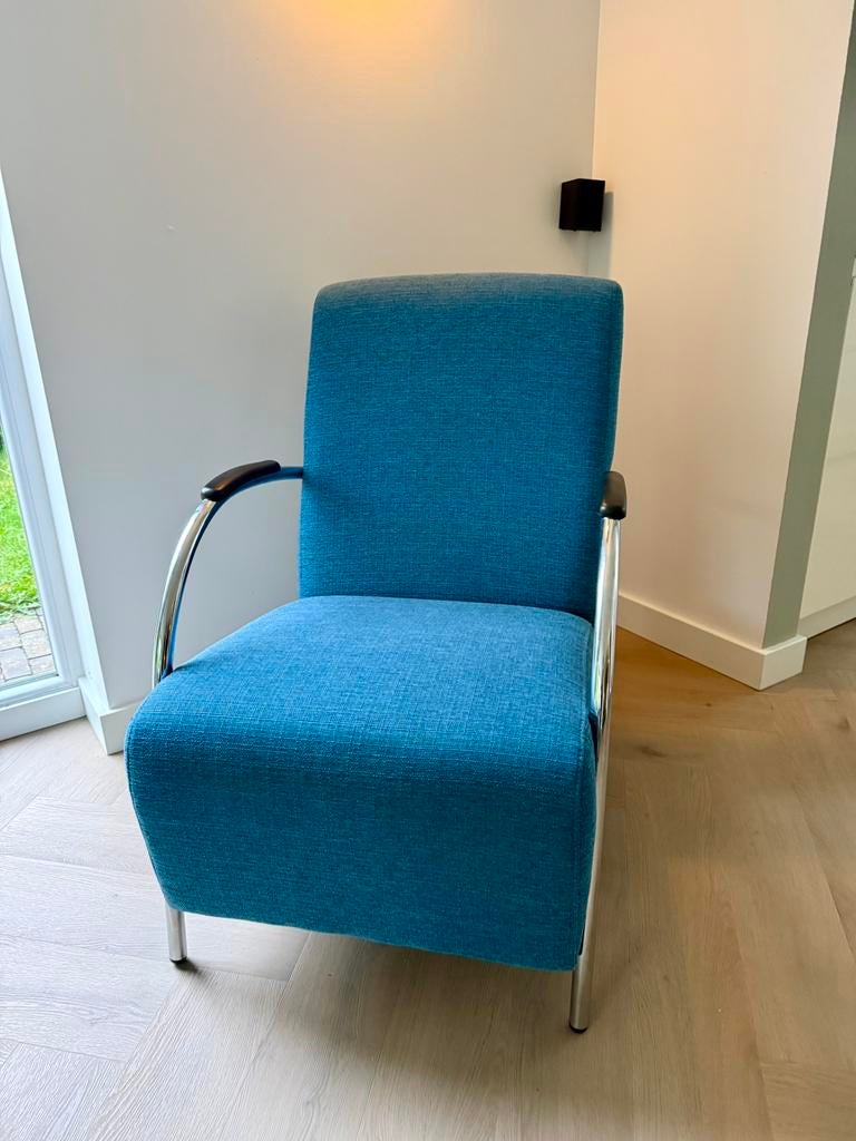 Blauwe fauteuil, Ophalen, Zo goed als nieuw, 75 tot 100 cm, 50 tot 75 cm