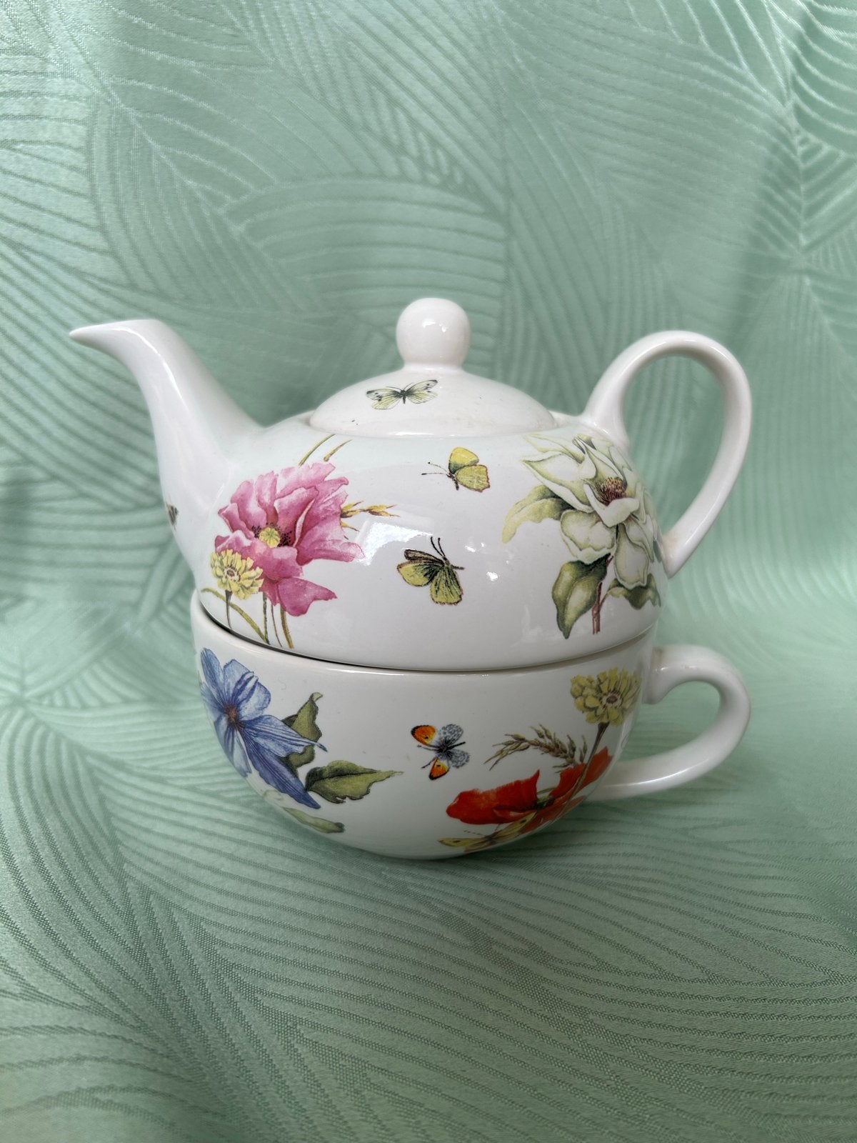 Theepot met kopje - JBS Collection Teatime, Gebruikt, Overige merken, Keramiek, Ophalen of Verzenden