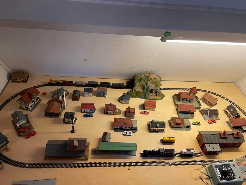 Fleischmann HO Modeltreinbaan met diverse gebouwen, Ophalen, Gelijkstroom, Fleischmann, Analoog