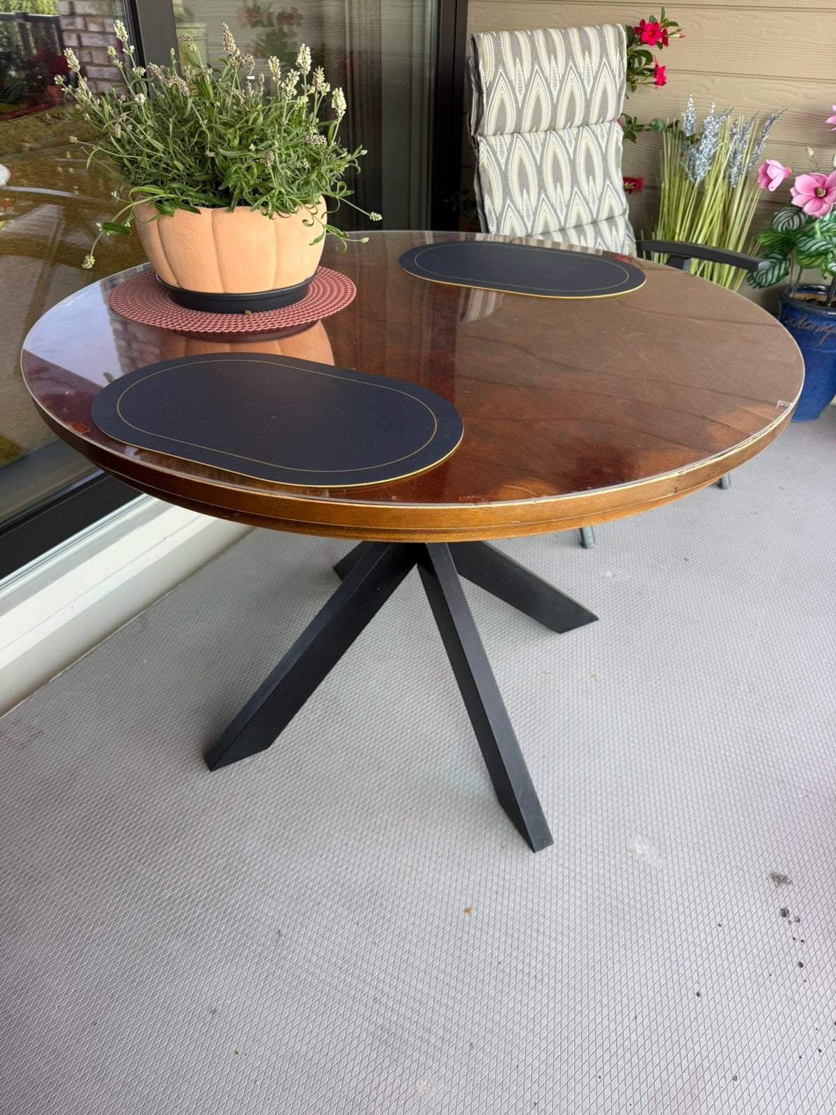 Tuinset/Balkon: 4 Hartman Stoelen & Kussens Unieke Tafel, Tuin en Terras, Ophalen, Zo goed als nieuw, Kunststof