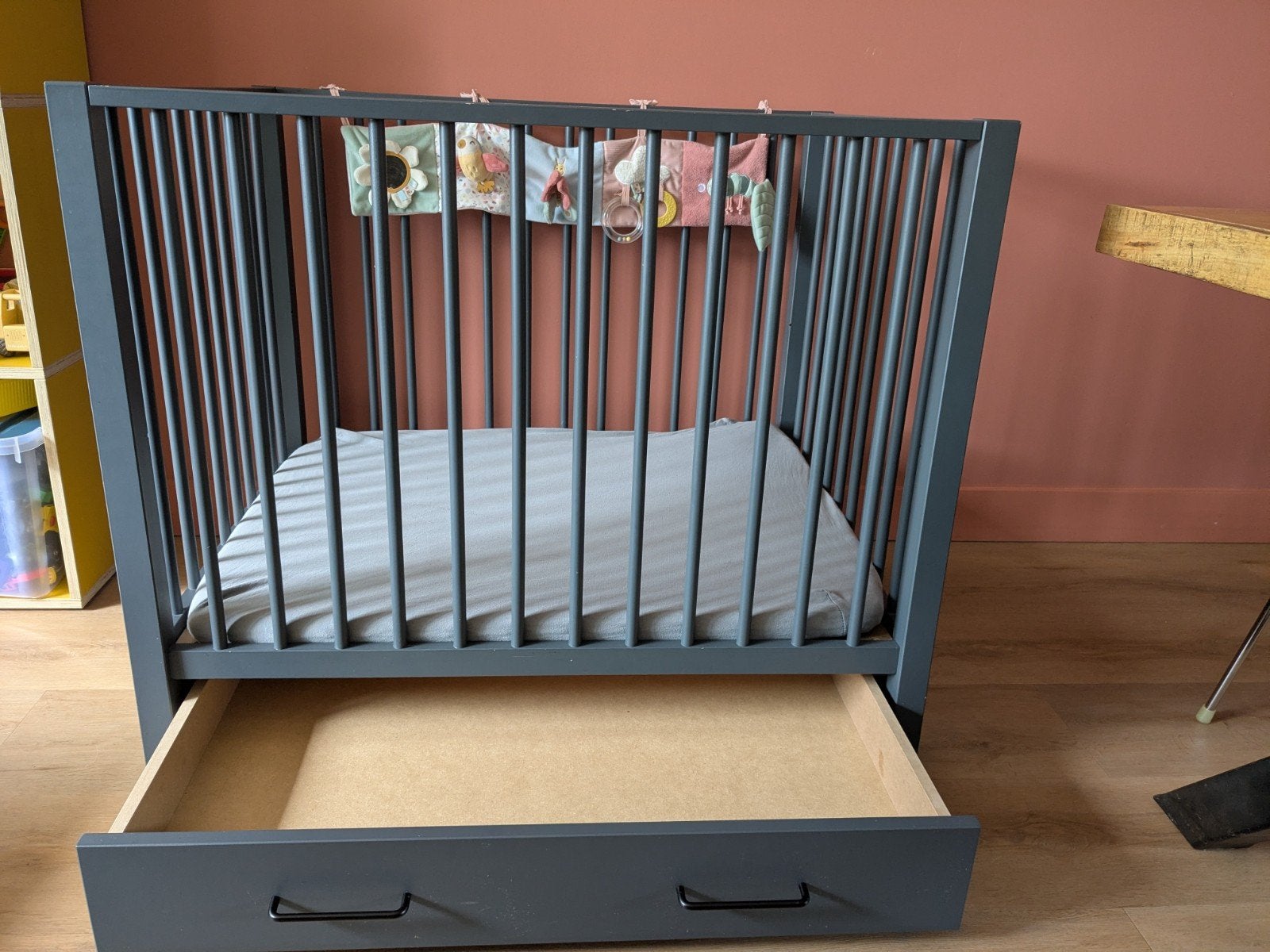 Antraciet Box met Matras, Jollein Boxkleed en Lade, Ophalen, 85 tot 100 cm, Gebruikt, Minder dan 140 cm