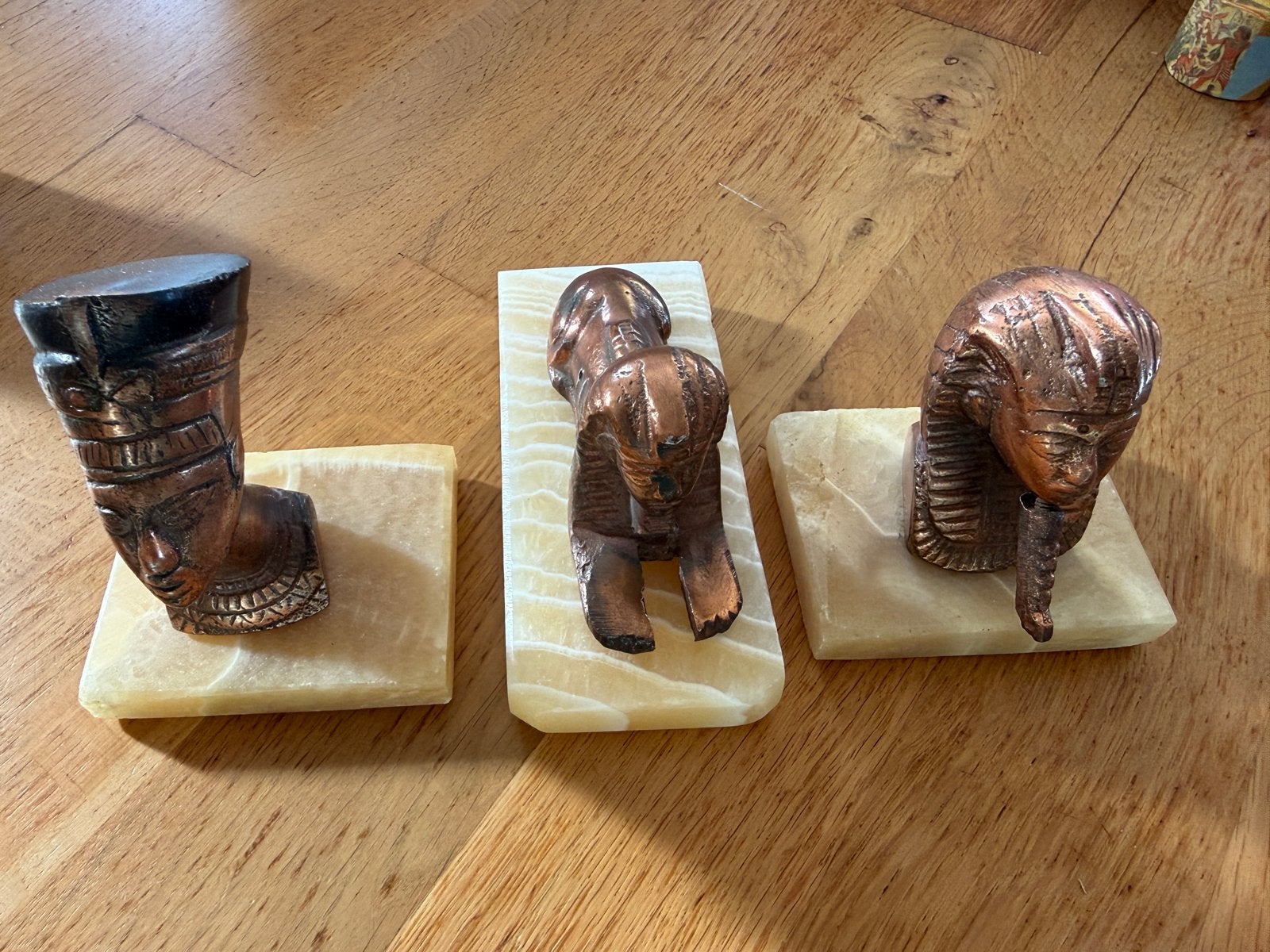 Set van 3 Egyptische Boekensteunen - Brons op Marmer, Ophalen of Verzenden