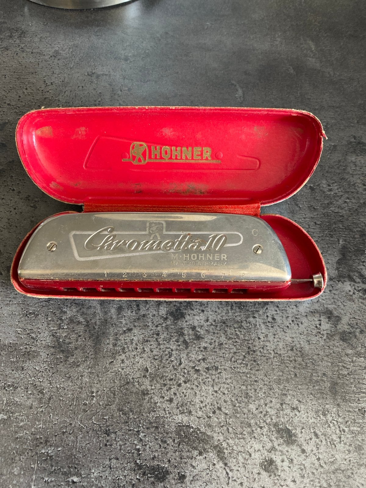 Vintage Hohner Chrometta 10 Mondharmonica met originele doos, Muziek en Instrumenten, Gebruikt, Overige typen, Chromatisch, Ophalen of Verzenden