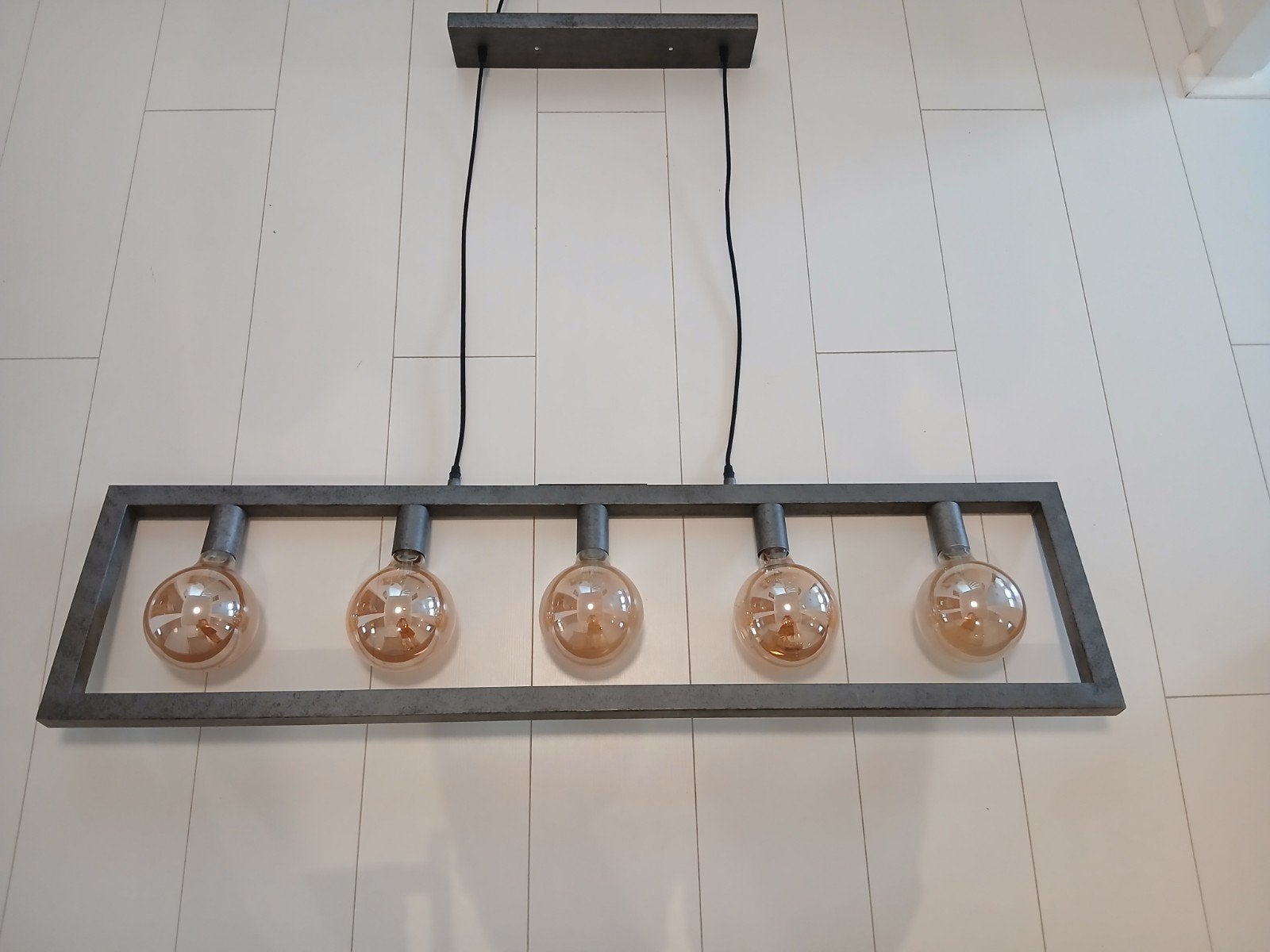 Industriële hanglamp 5-lichts inclusief peertjes, Ophalen, E27 (groot), Zo goed als nieuw, Metaal