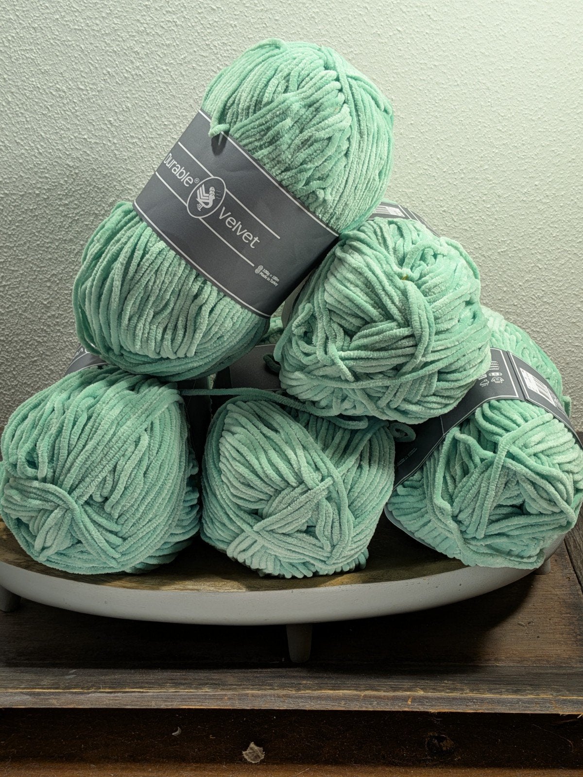 set van 5 bollen Durable Velvet chenille garen mintgroen, Ophalen of Verzenden, Nieuw, Breien of Haken, Wol of Garen