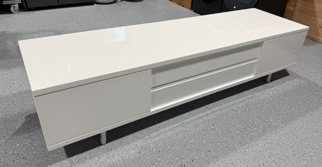 TV Meubel - Hoogglans wit - 2 meter breed, Ophalen, Overige materialen, Gebruikt, 200 cm of meer