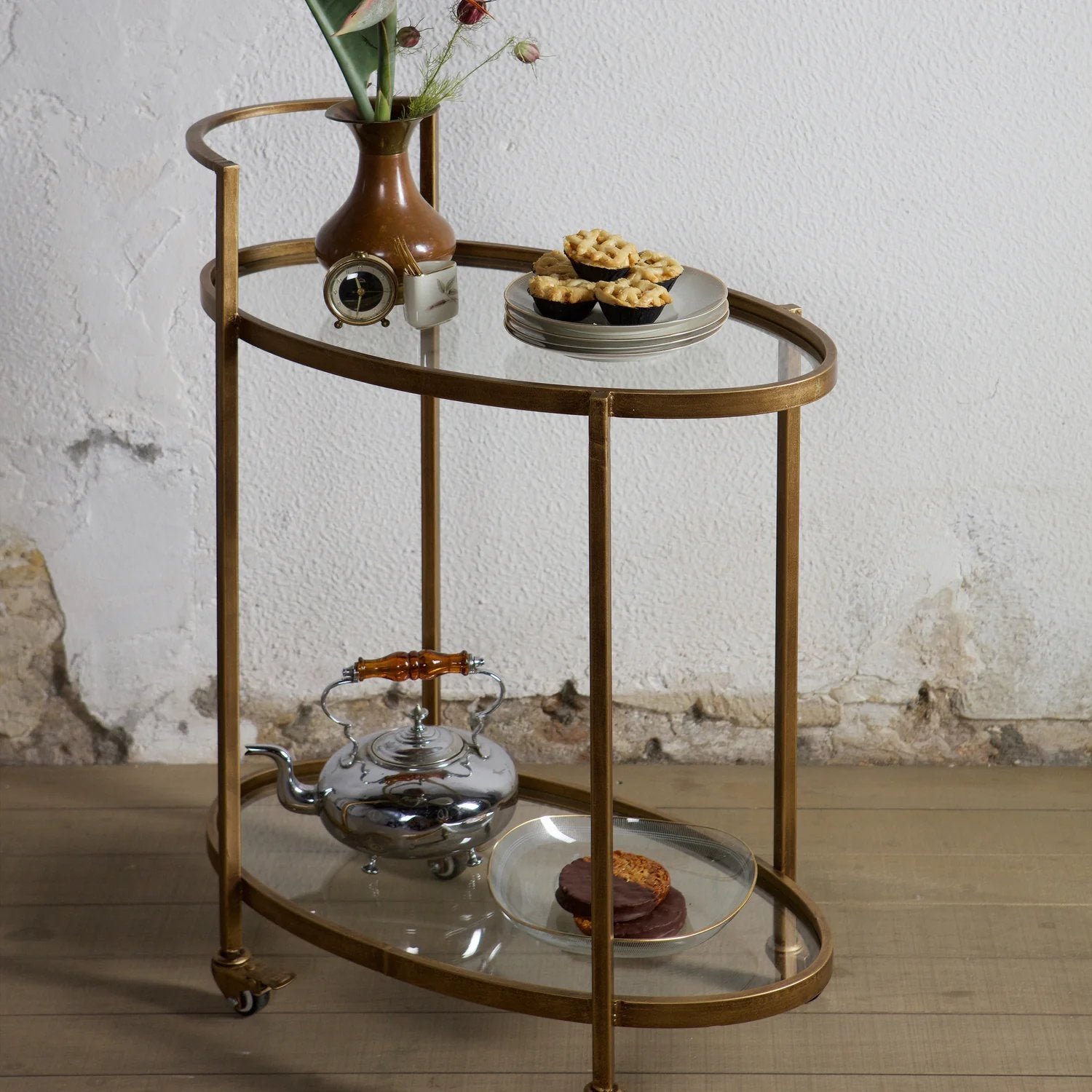 WOOOD Essentials Push trolley metaal.  Gouden barwagen., Ophalen, Gebruikt, Metaal of Aluminium, 55 tot 75 cm