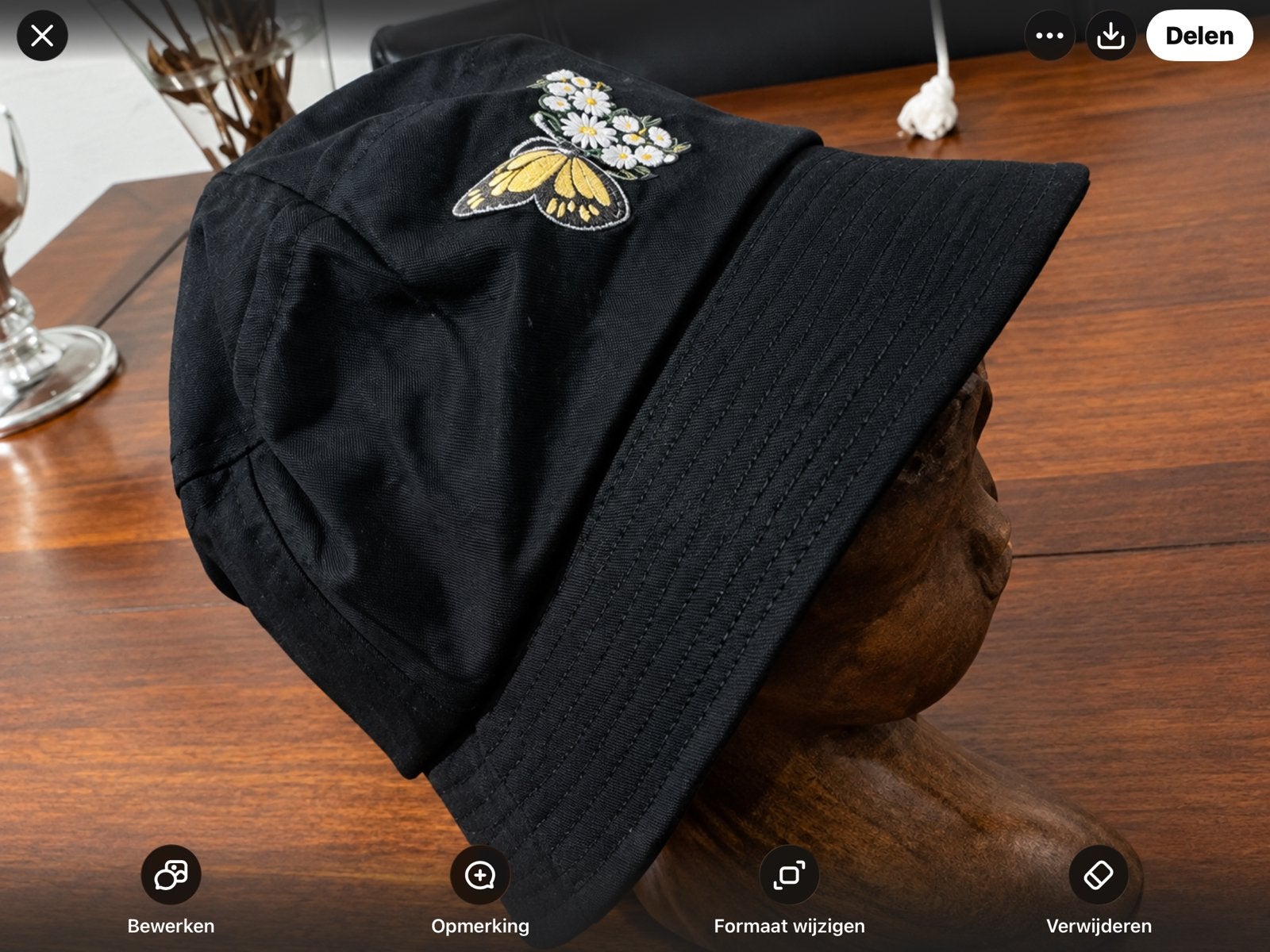 Zwarte bucket hat met vlinder.   🖤, Verzenden, Nieuw, One size fits all, Hoed