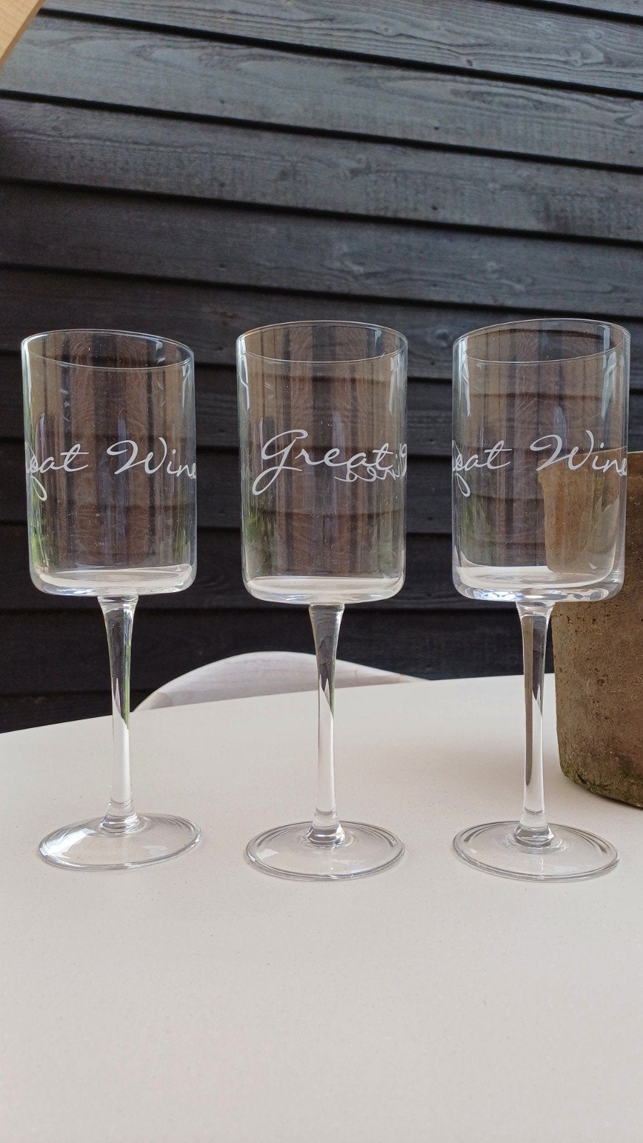 Set van 3 Riviera Maison wijnglazen met tekst 'Great Wine', Ophalen of Verzenden, Zo goed als nieuw, Overige merken, Glas