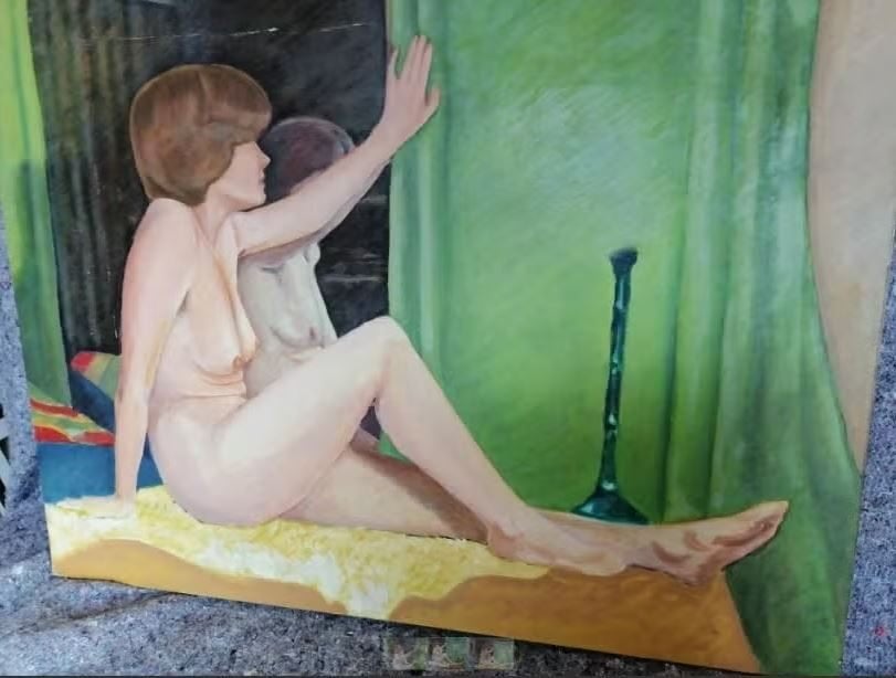 vintage naakt Legein 80er jaren op canvas (2), Antiek en Kunst, Ophalen, Gouache, Doek, Portret of Personen