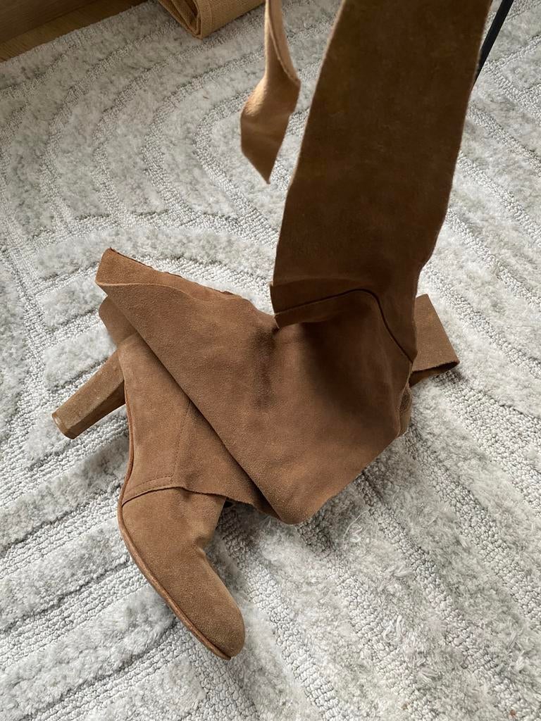 Leren wikkel laarzen - Fred de la Bretoniere, Kleding | Dames, Schoenen, Hoge laarzen, Bruin, Ophalen of Verzenden, Zo goed als nieuw