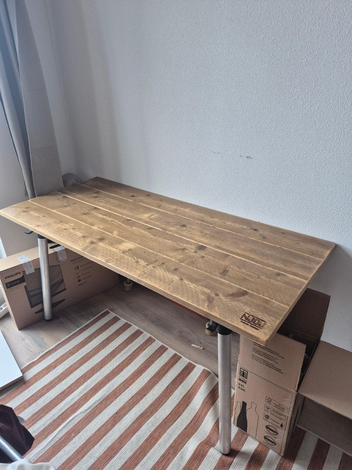 Design Eikenhouten Tafel - Verstelbaar tot Bartafel, Huis en Inrichting, Tafels | Eettafels, Ophalen, Rechthoekig, 150 tot 200 cm