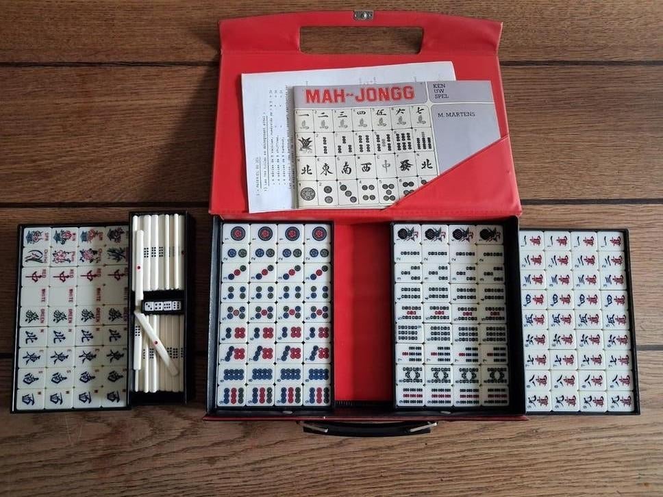 Mahjong mahjongg spel mah jong bamboe vintage, Ophalen of Verzenden, Gebruikt
