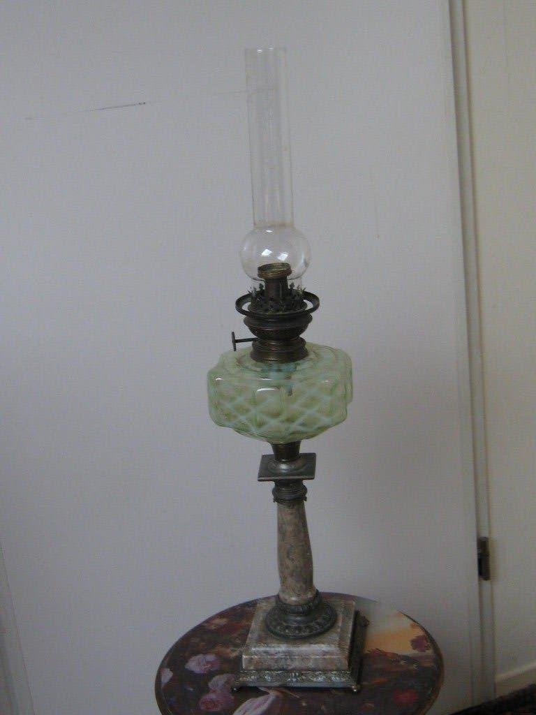 Antiek Franse? olielamp compleet groen marmer, Antiek en Kunst, Ophalen