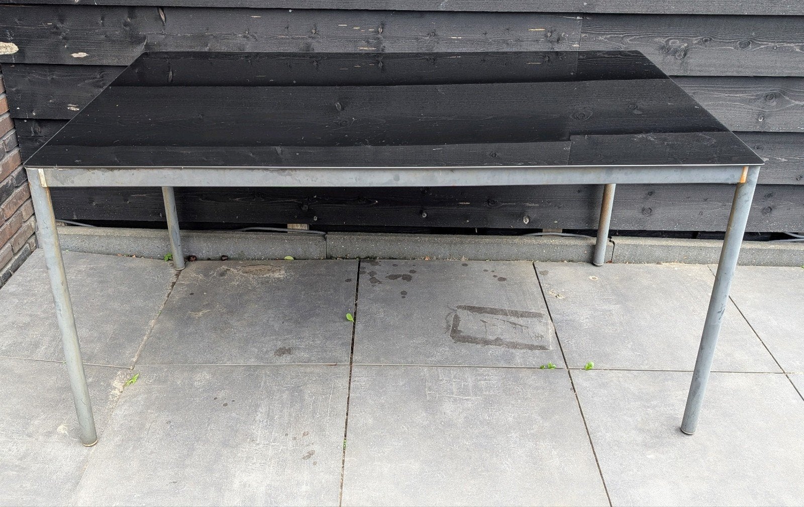 Buiten tafel met glazen plaat voor 4 personen, Ophalen, Gebruikt, Rechthoekig, Metaal