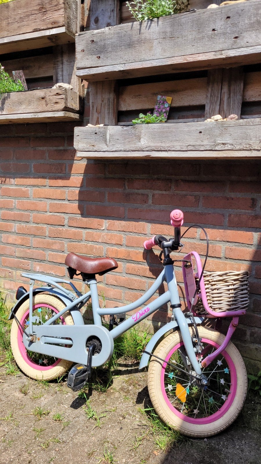 Grijs roze meisjesfiets Diva 14 inch, Ophalen, Gebruikt, Terugtraprem, Diva