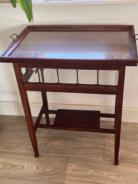 Vintage Theetafel met afneembaar glazen blad, Ophalen, Gebruikt, 55 tot 75 cm, 60 cm of meer