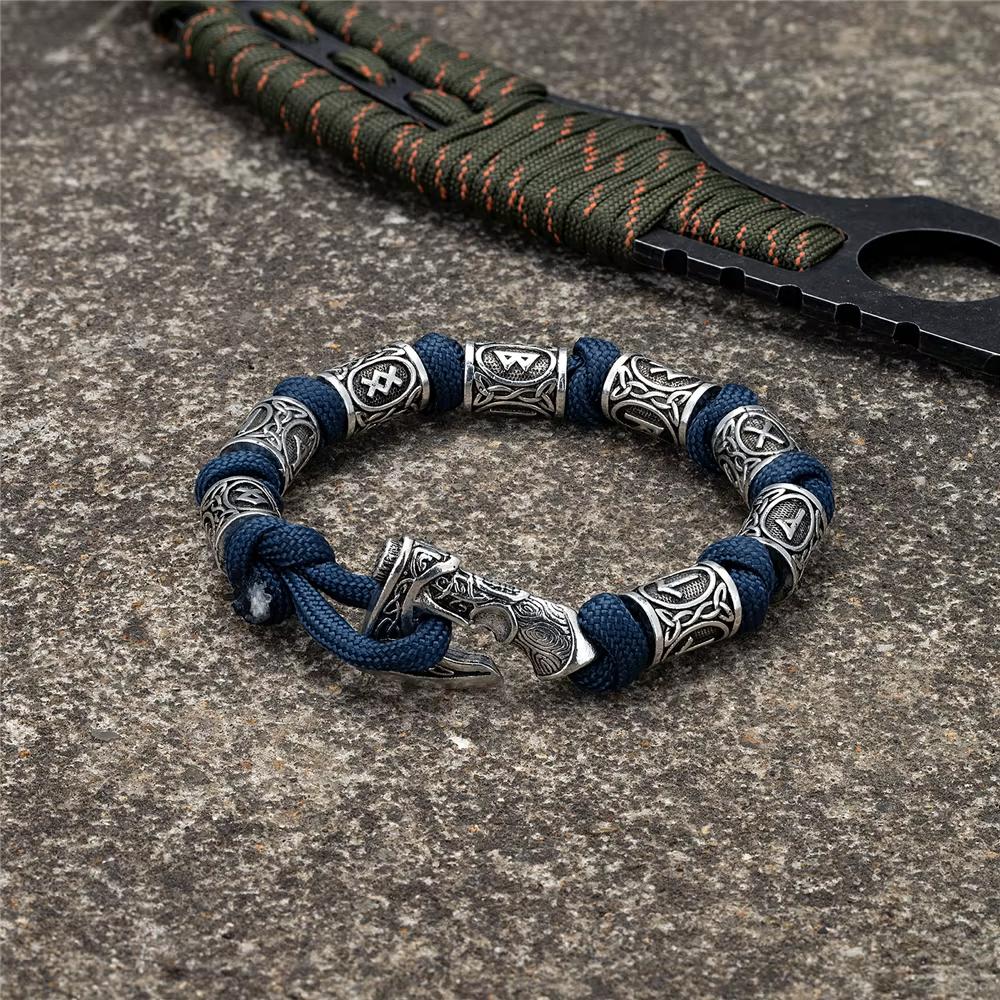 Blauwe Rune Kabel Heren Armband, Sieraden, Tassen en Uiterlijk, Armbanden, Verzenden, Nieuw, Blauw