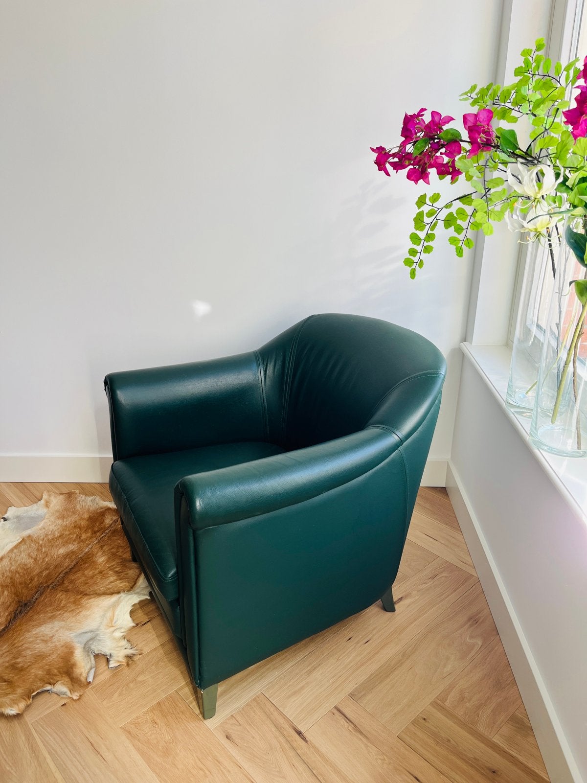 Comfortabele groene vintage leren fauteuil BENCH, Huis en Inrichting, Fauteuils, Ophalen, Gebruikt, Leer, 75 tot 100 cm