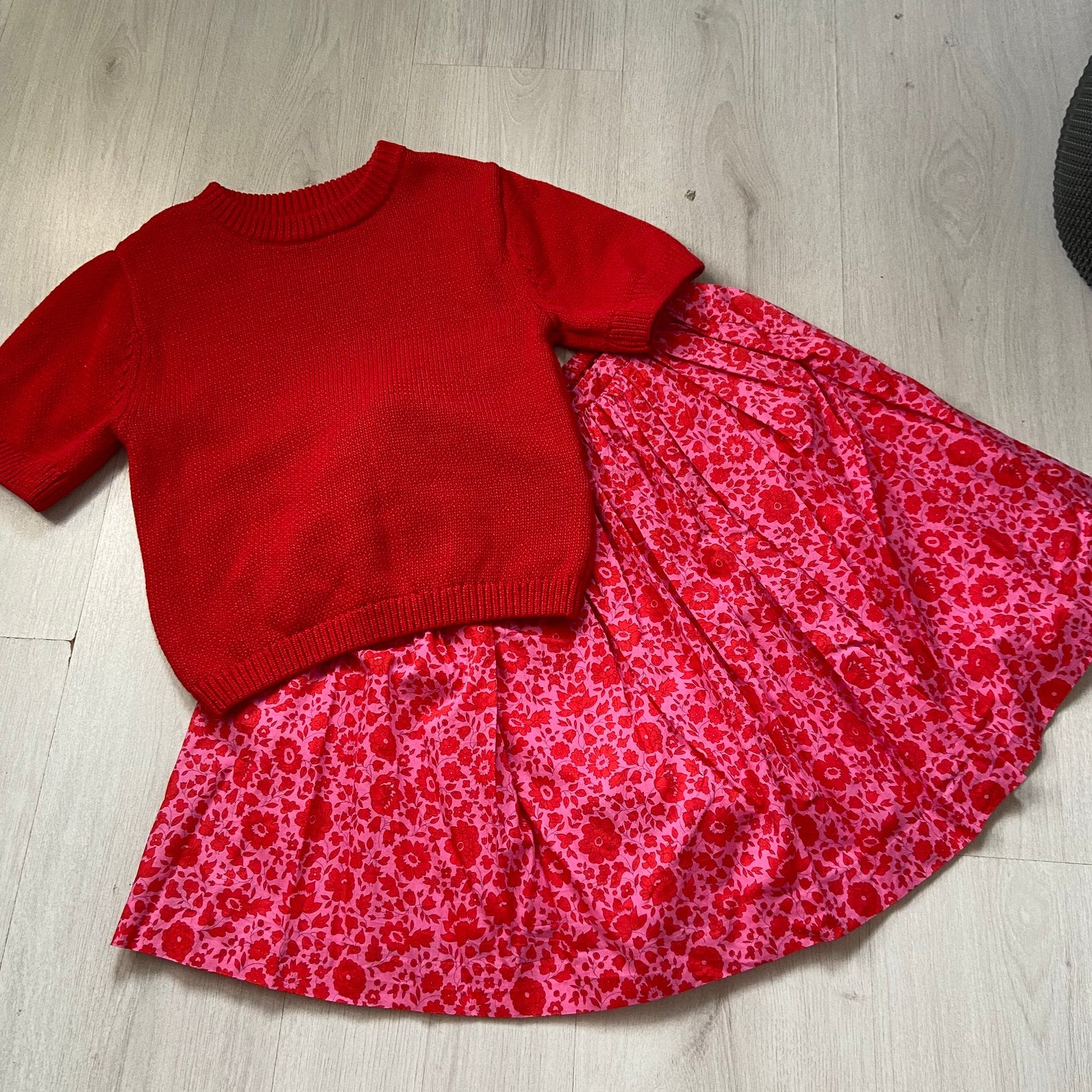roze rood set JACADI Liberty London stof rok + ZARA truitje, Verzenden, Zo goed als nieuw, Meisje, Setje