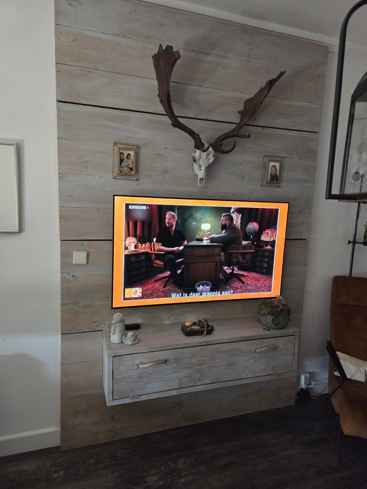 Mooie steigerhouten tv-achterwand, aanpasbaar, 200 cm of meer, Industrieel, Landelijk, 150 tot 200 cm, Ophalen of Verzenden
