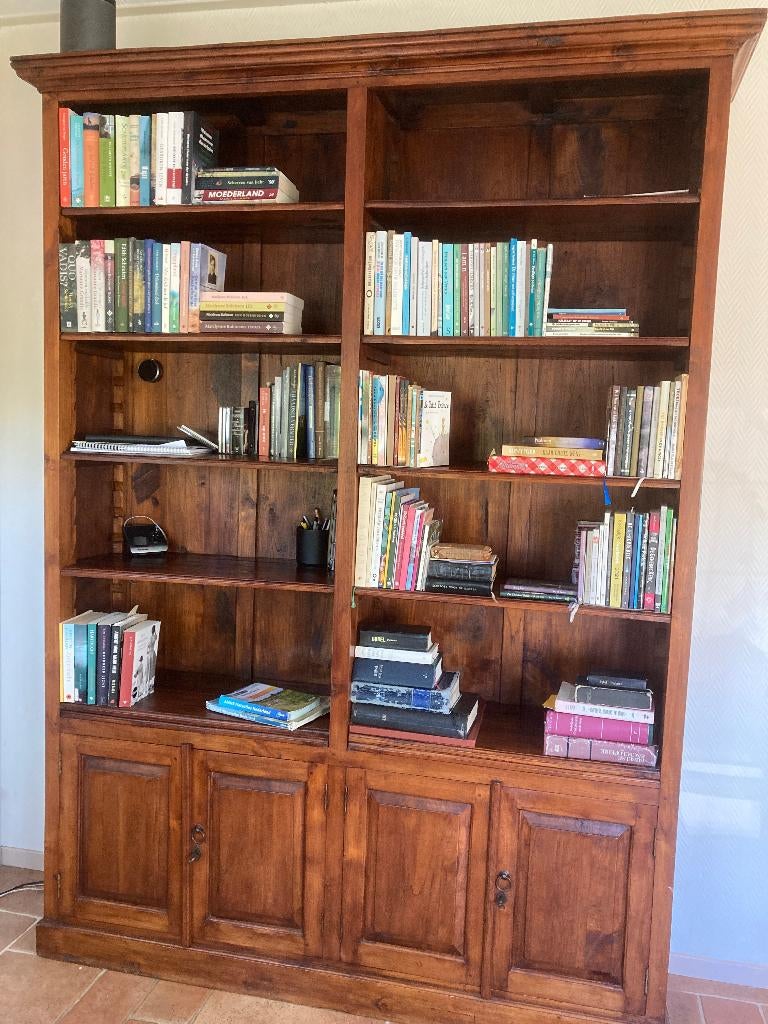Grote boekenkast Teakhout cognackleur, Ophalen, 200 cm of meer, 150 tot 200 cm, Teakhout