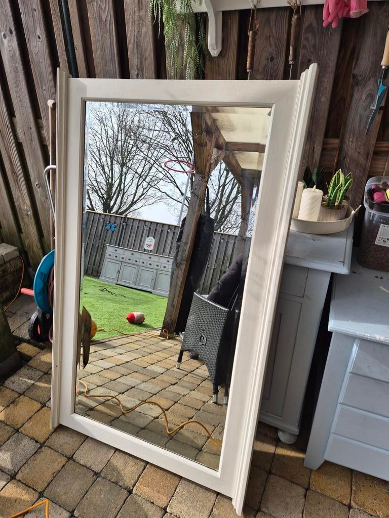 Zware massief houten spiegel, wit - 145 x 86 cm, Ophalen