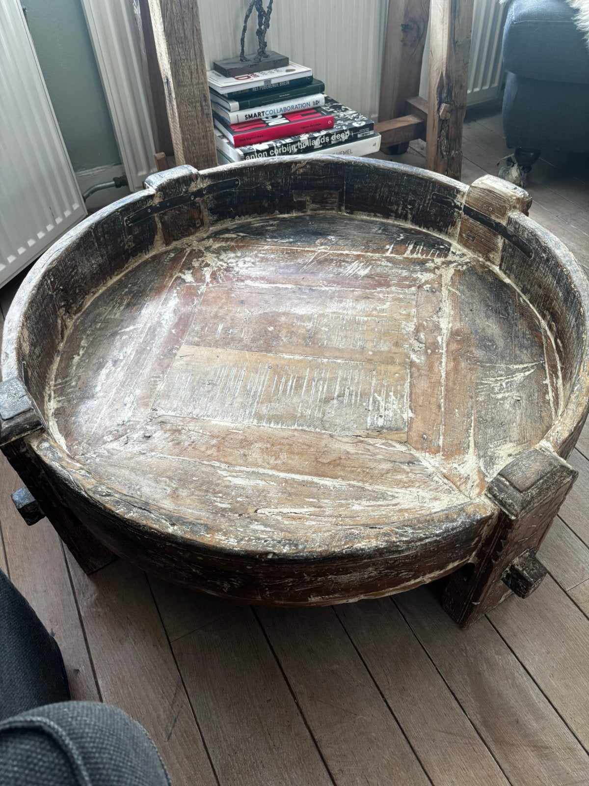 Autgentieke chamki tafel hout, Ophalen, Zo goed als nieuw, Rond, 50 tot 100 cm