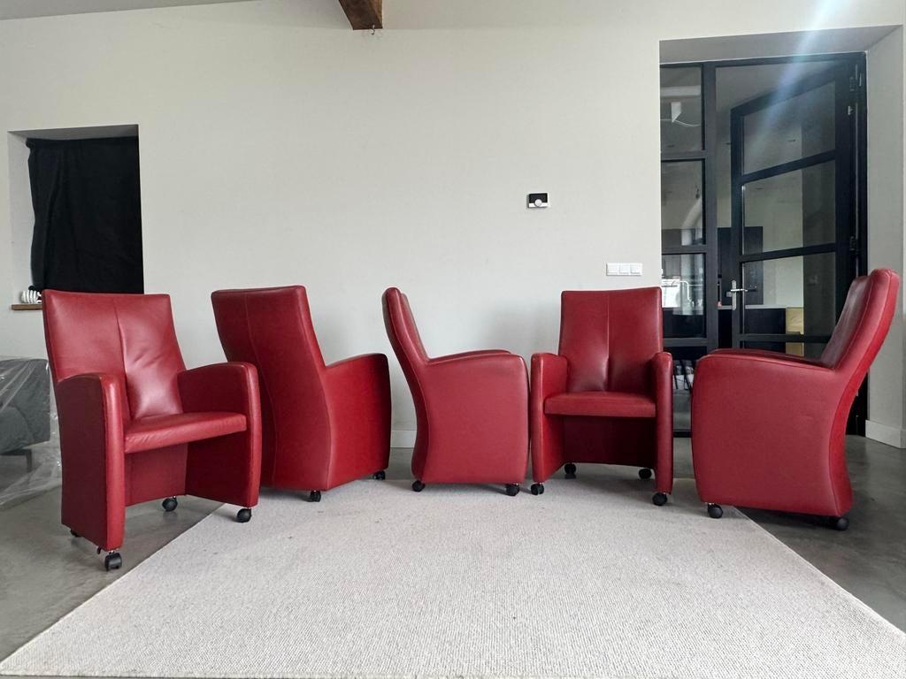 6 Leolux leren stoelen - Rood / in nette gebruikte staat