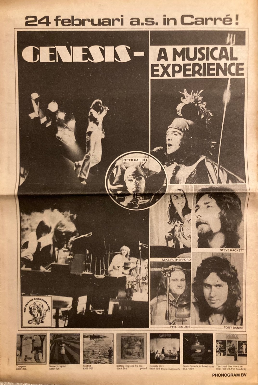 Paginagrote A3 advertentie GENESIS live in Carré, Ophalen of Verzenden, Zo goed als nieuw, 12 inch