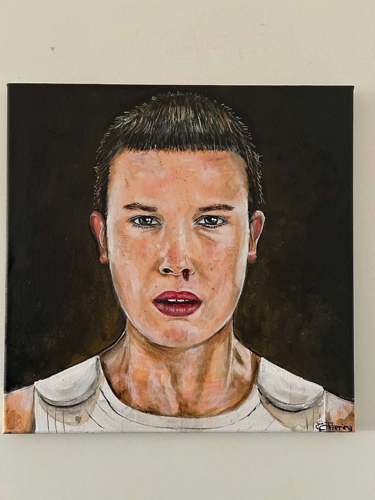 Stranger Things Schilderij - Eleven Portret, Acrylverf, Antiek en Kunst, Acrylverf, Film, Handgeschilderd, Ophalen of Verzenden