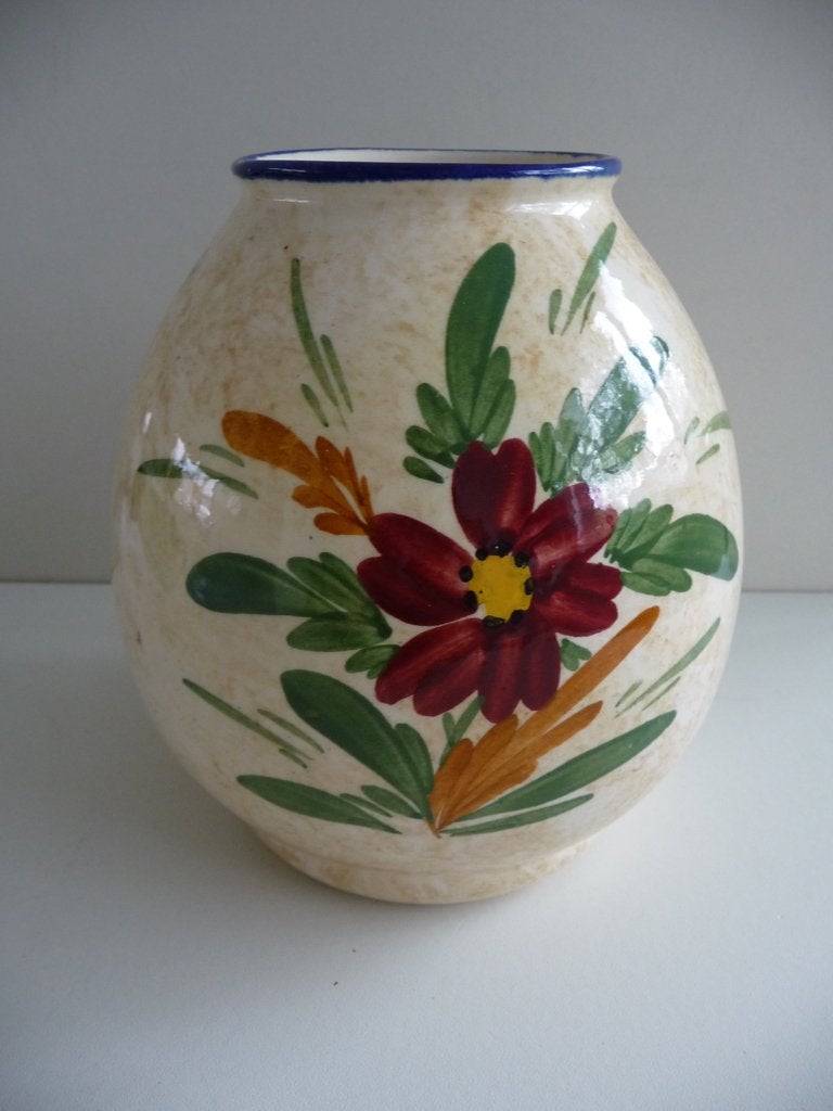 vaas HUIZEN POTTERY floraal decor, hoog 14cm, Antiek en Kunst, Ophalen of Verzenden